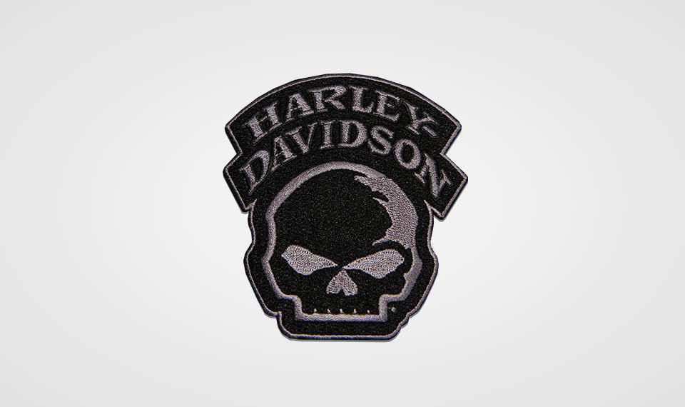 Harley-Davidson 4 in. Embroidered Willie G Skull Emblem Sew-On Patch-  Black/Gray