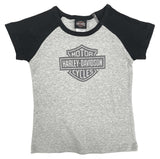 H-D® LITTLE GIRLS' B&S RAGLAN SHORT SLEEVE COLORBLOCK TEE - GRAY