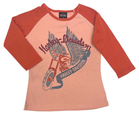 H-D® BIG GIRLS' 3/4 SLEEVE RAGLAN COLORBLOCKED TEE - ORANGE