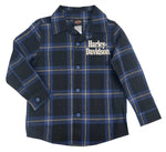 H-D® LITTLE BOYS' BRUSHED PLAID LONG SLEEVE SHIRT - BLACK/BLUE