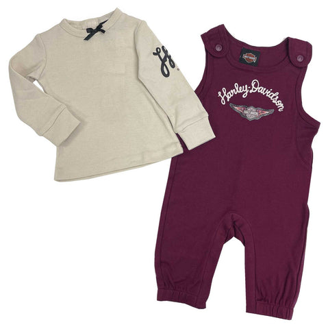 H-D® NEWBORN GIRLS' RIB LONG SLEEVE TEE & KNIT OVERALLS SET