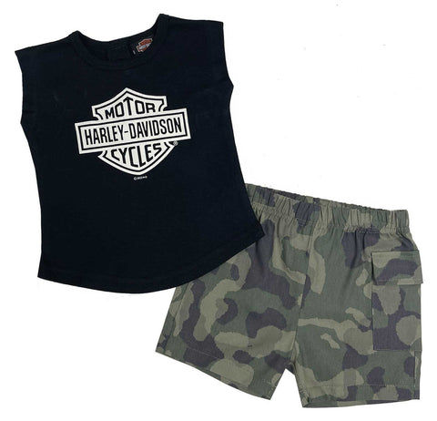 H-D® NEWBORN GIRLS' 2 PIECE B&S MUSCLE TEE & CAMO SHORT SET