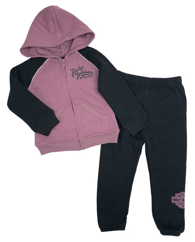 H-D® INFANT GIRLS' 2 PIECE FLEECE HOODIE JOG SET - PURPLE/BLACK