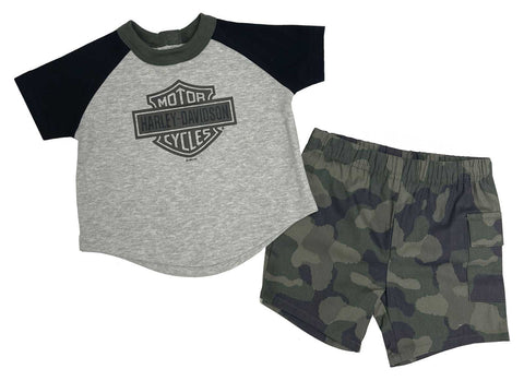 H-D® INFANT BOYS' 2-PIECE B&S RAGLAN TEE & CAMO SHORT SET