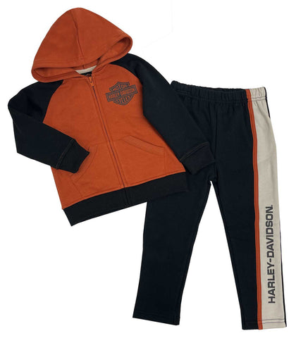 H-D® INFANT BOYS' 2 PIECE FLEECE HOODIE JOG SET - ORANGE/BLACK