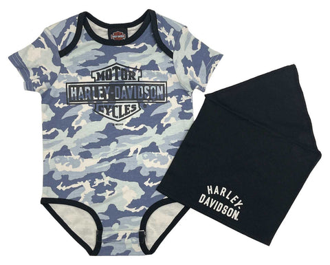 H-D® NEWBORN BOYS' PRINTED CAMO KNIT CREEPER & DOO RAG SET