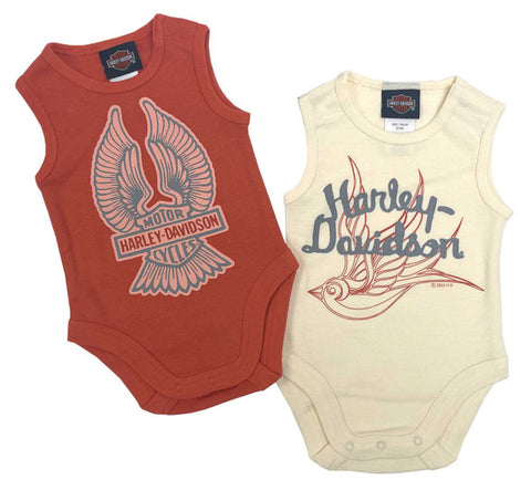 H-D® INFANT GIRLS' 2-PACK RIB BODYSUIT CREEPER SET- ORANGE/CREAM