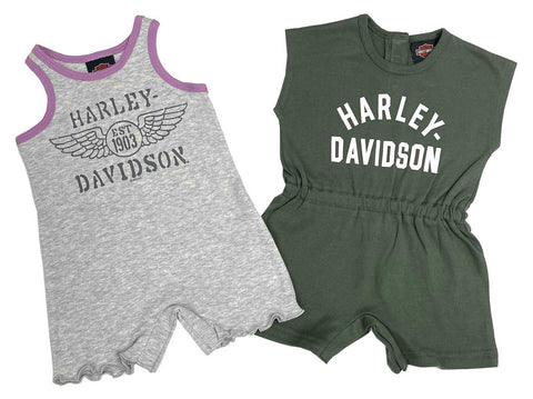 H-D® TODDLER GIRLS' 2-PACK ROMPER SET - LIGHT GRAY & GREEN