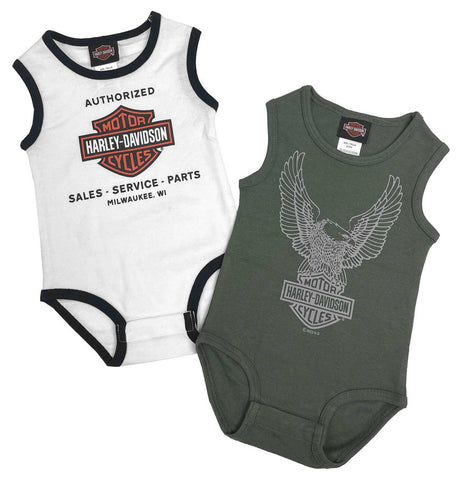 H-D® INFANT BOYS' 2-PACK INFANT SLEEVELESS BODYSUIT SET - WHITE/GREEN