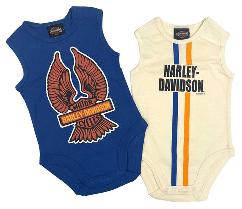 H-D® INFANT BOYS' 2-PACK RIB BODYSUIT CREEPER SET - BLUE/WHITE