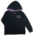 H-D® BIG GIRLS' BAR & SHIELD KNIT ZIP-UP HOODIE - BLACK & LAVENDER