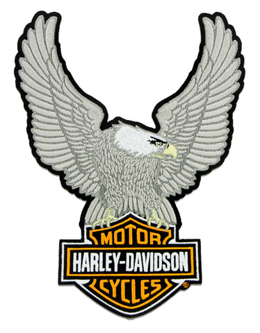 H-D® 10.25 IN. EMBROIDERY SILVER EAGLE BAR & SHIELD EMBLEM SEW-ON PATCH