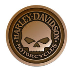 H-D® 3 IN. LEATHER WILLIE G SKULL ROUND EMBLEM SEW-ON PATCH - BROWN