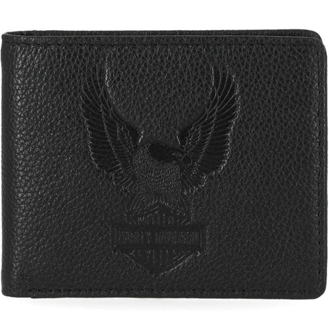 H-D® MEN'S PEBBLED LEATHER CLASSIC EAGLE BILLFOLD WALLET - BLACK