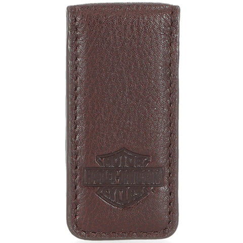 H-D® MEN'S B&S LEATHER MAGNETIC MONEY CLIP - DARK RED BROWN