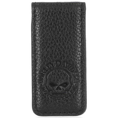 H-D® MEN'S WILLIE G SKULL LEATHER MAGNETIC MONEY CLIP - SOLID BLACK