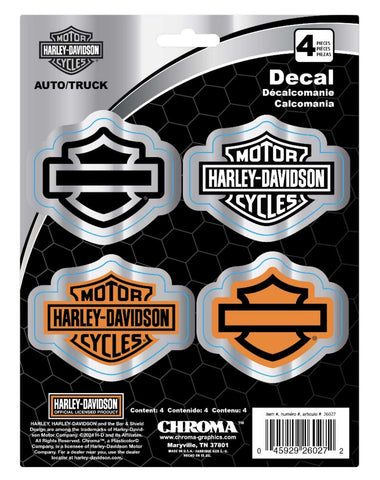 H-D® 4-PIECE CHROMED BAR & SHIELD LOGO DECALS - SILVER - 6 X 8 IN.