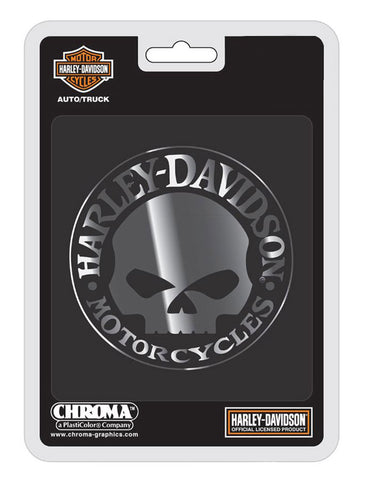 H-D® WILLIE G SKULL CHROME INJECTION MOLDED EMBLEM, CHROME