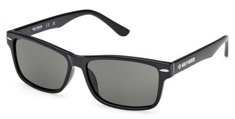 H-D® MEN'S RECTANGULAR INJECTED SUNGLASSES, SHINY BLACK FRAMES W/ GREEN LENS