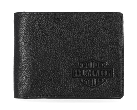 H-D® MEN'S CLASSIC GENUINE PEBBLE LEATHER B&S PASSCASE WALLET - BLACK