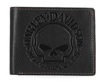 H-D® MEN'S CLASSIC GENUINE PEBBLE LEATHER WILLE G SKULL PASSCASE WALLET - BLACK