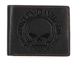 H-D® MEN'S CLASSIC GENUINE PEBBLE LEATHER WILLE G SKULL PASSCASE WALLET - BLACK