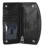 H-D® MEN'S SMOOTH GRAIN SNAP FLAP POCKET LONG BIKER WALLET - BLACK