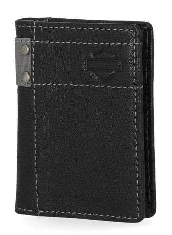 H-D® MEN'S GENUINE LEATHER WITH CALVARY CANVAS TRIM VERTICAL BILLFOLD