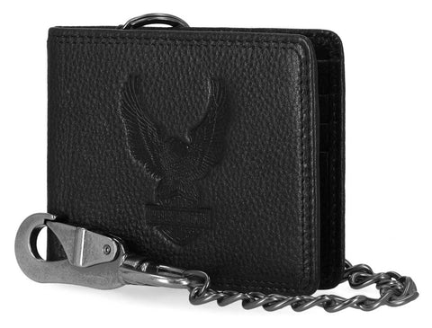 H-D® MEN'S EMBOSSED EAGLE BILLFOLD CHAIN RFID WALLET - BLACK