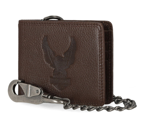 H-D® MEN'S GENUINE LEATHER ICONIC B&S EAGLE BIFOLD WALLET - BROWN