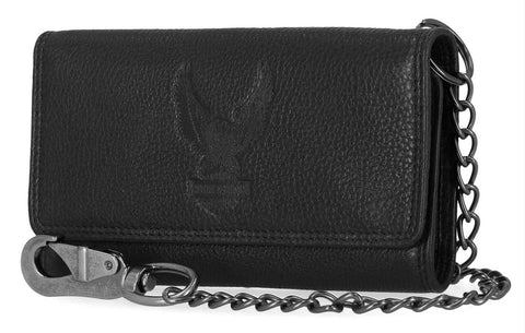 H-D® MEN'S EMBOSSED EAGLE TRI-FOLD TRUCKER CHAIN RFID WALLET, BLACK