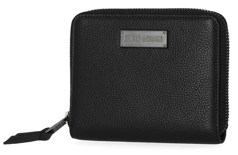 H-D® WOMEN'S CLASSIC SMALL ZIP AROUND LEATHER WALLET - BLACK